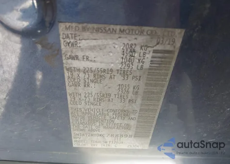 2019 Nissan Rogue Sl z USA, uszkodzony, nr VIN 5N1AT2MT0KC788898